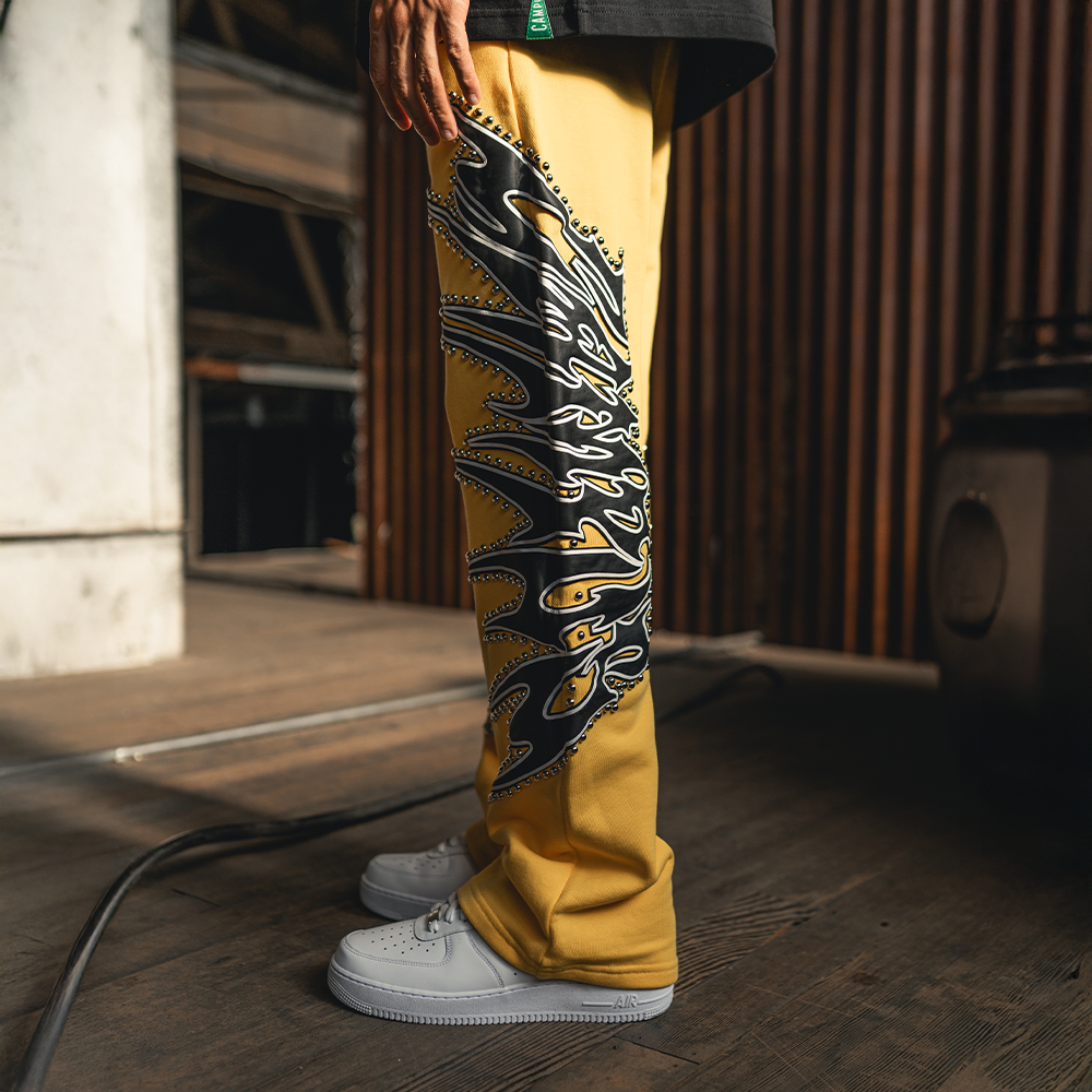 Misfit Stud Terry Flare Sweatpants (Yellow)